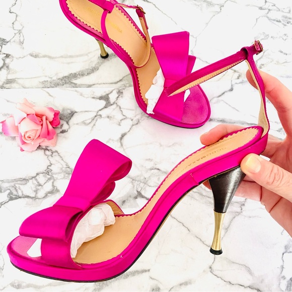 💕Elegant Satin Bold Pink Heels SZ 8 - Picture 7 of 16